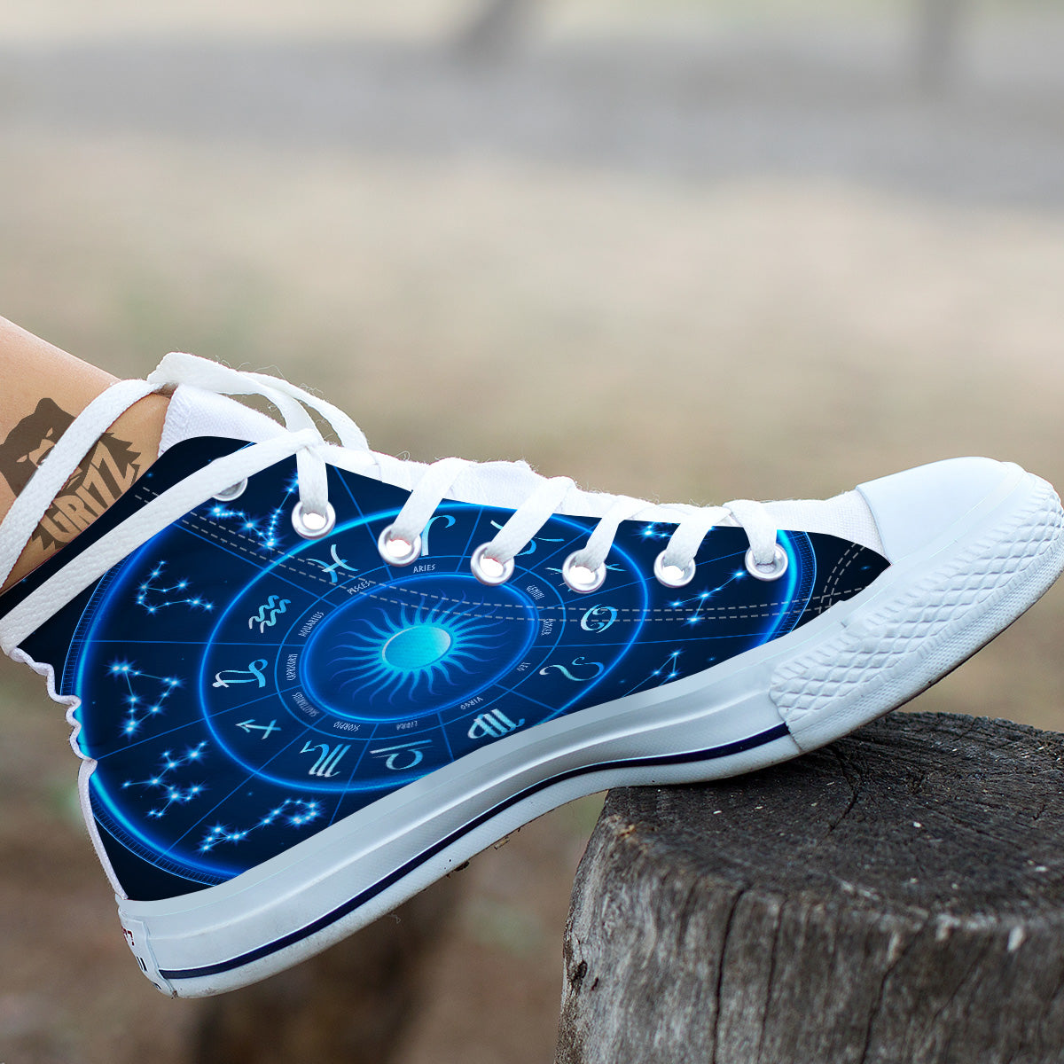 Zodiac Circle Blue Light Print White High Top Shoes-grizzshop