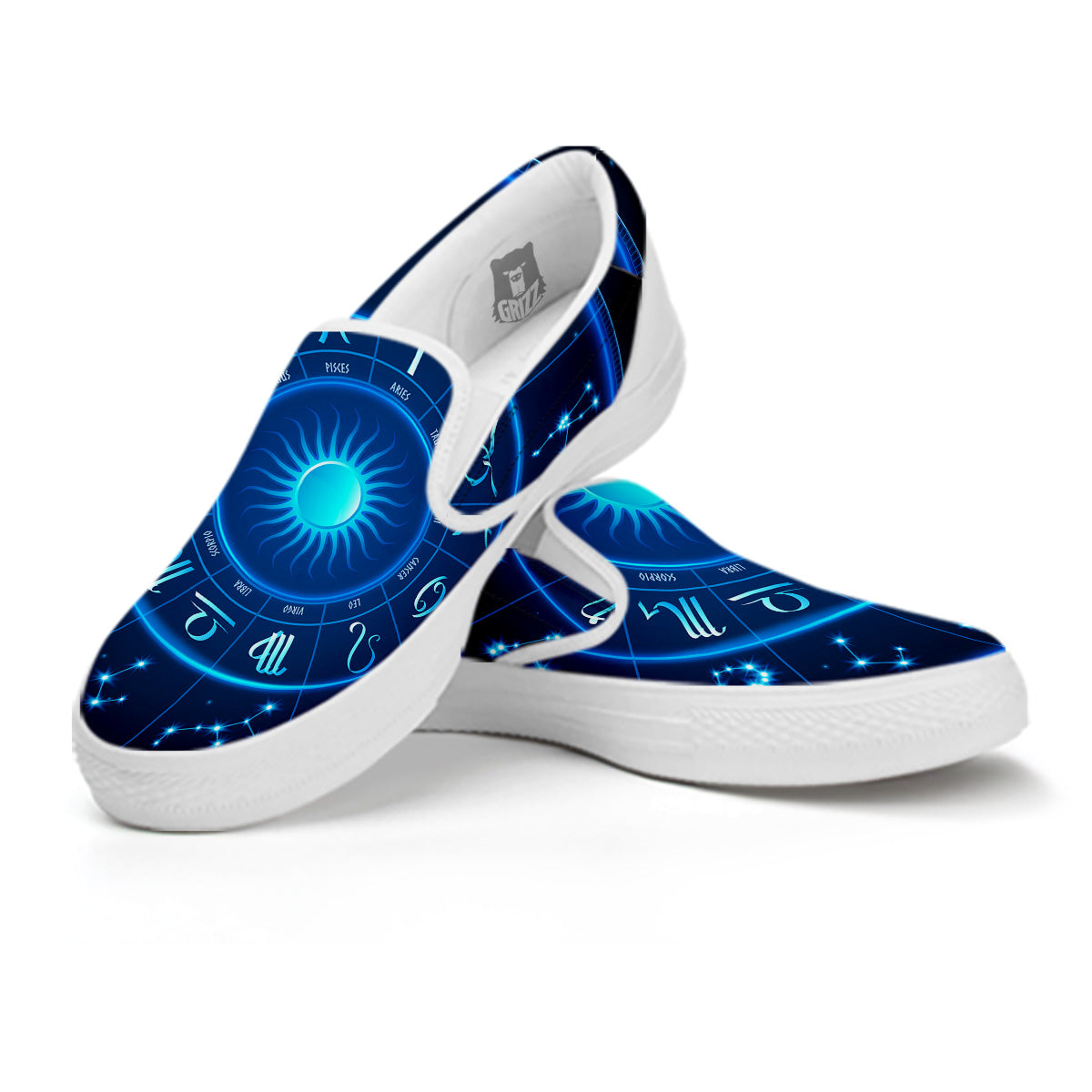 Zodiac Circle Blue Light Print White Slip On Shoes-grizzshop