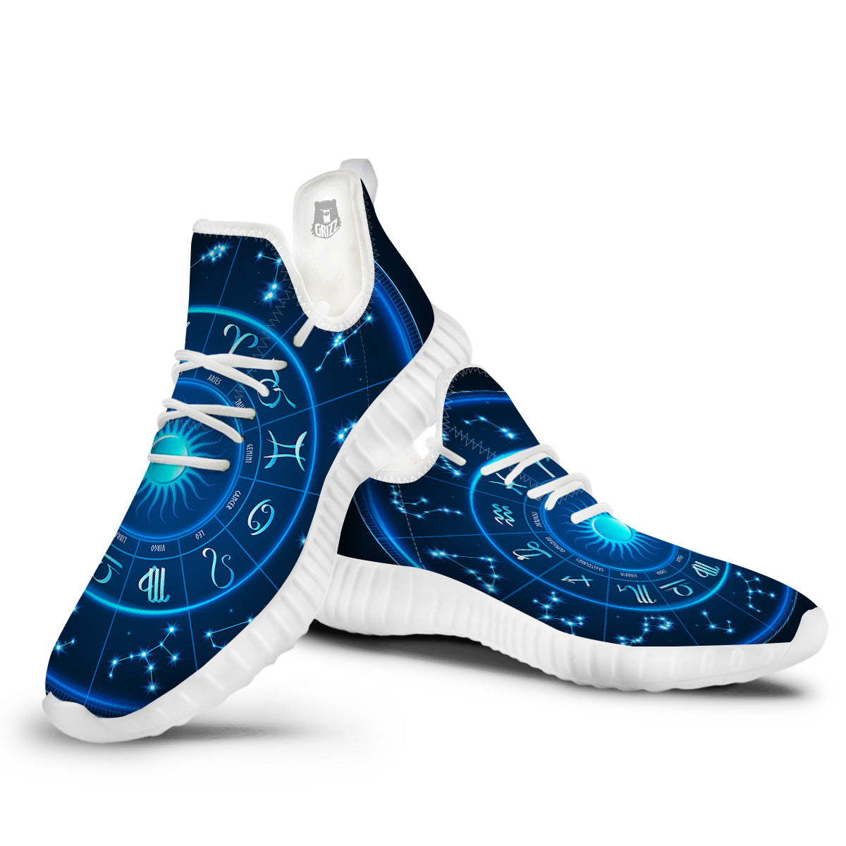 Zodiac Circle Blue Light Print White Walking Shoes-grizzshop