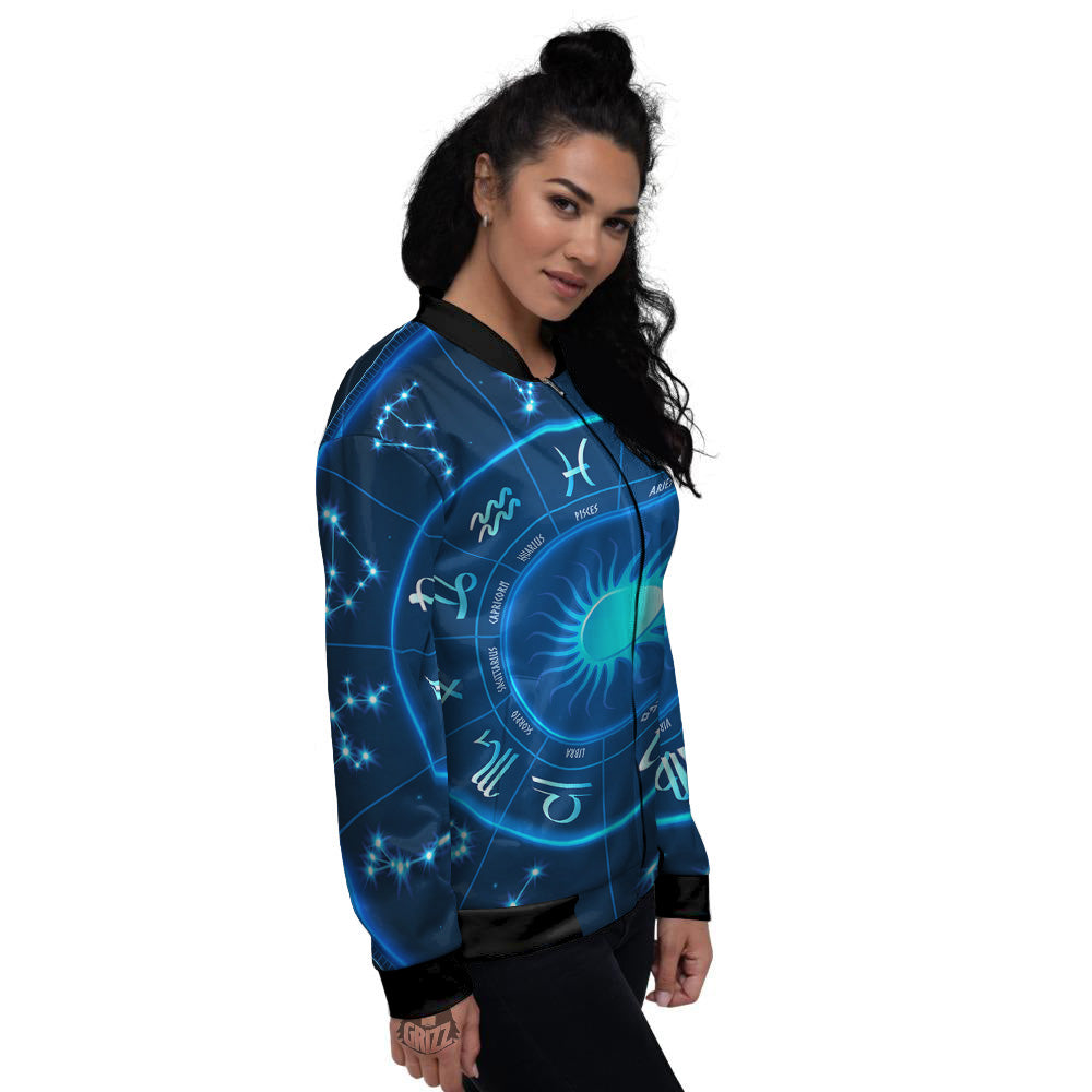 Zodiac Circle Blue Light Print Women's Bomber Jacket-grizzshop