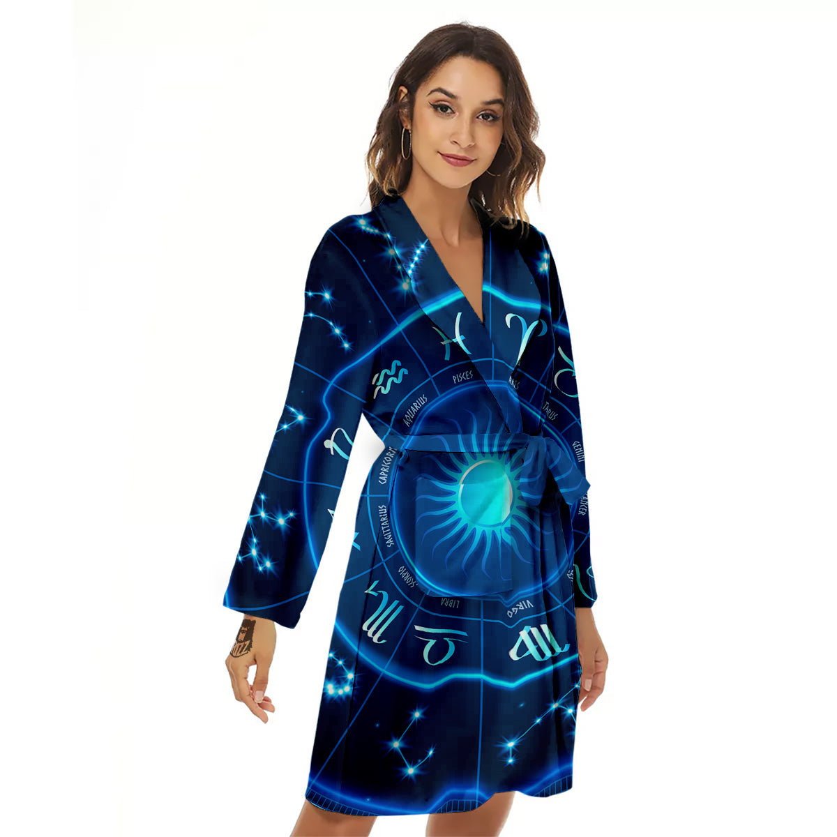 Zodiac Circle Blue Light Print Women's Robe-grizzshop
