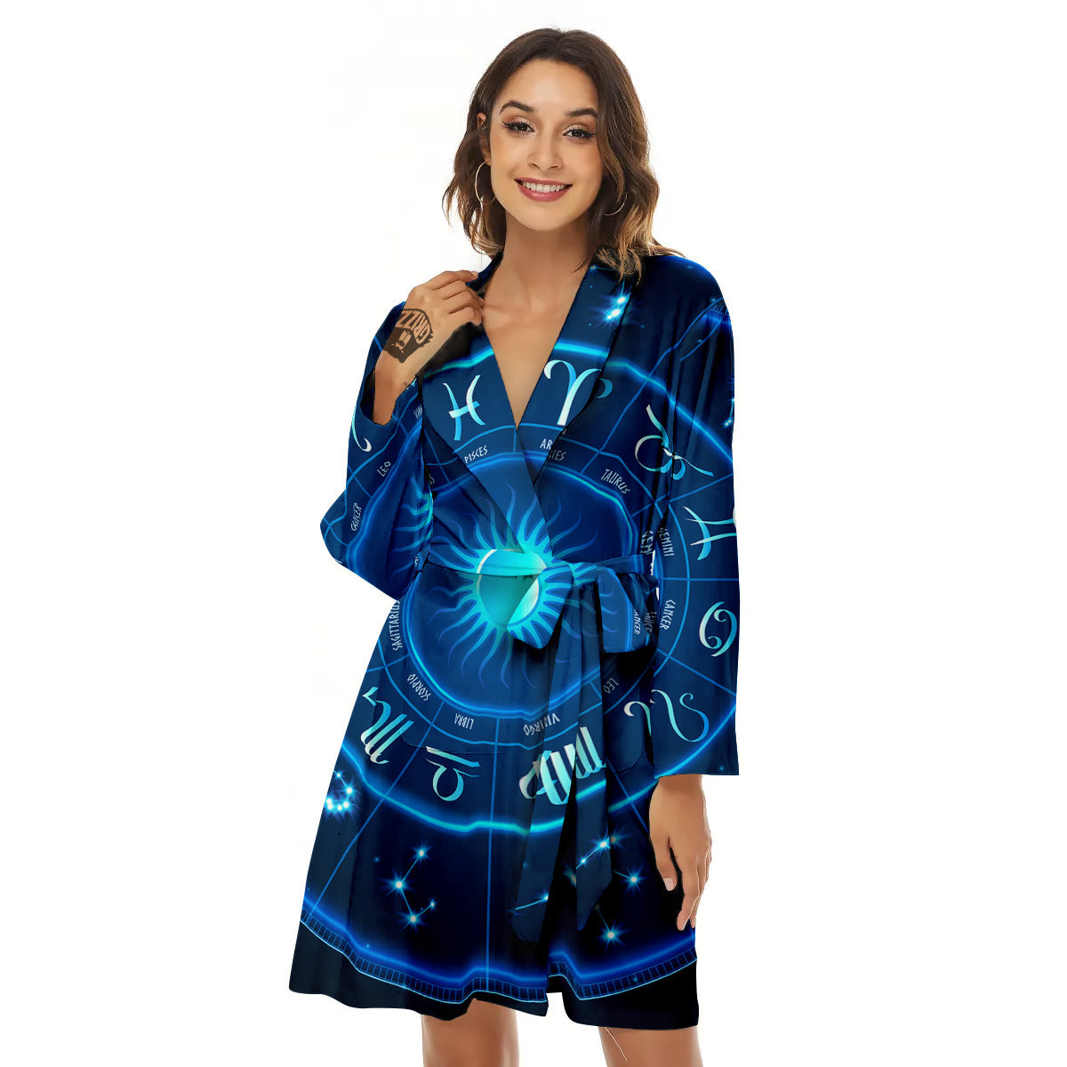 Zodiac Circle Blue Light Print Women's Robe-grizzshop
