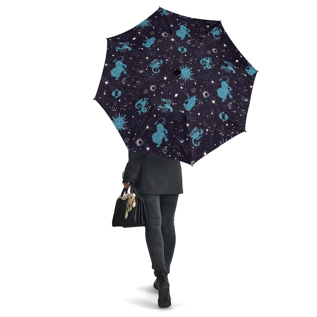 Zodiac Constellation Pattern Print Automatic Foldable Umbrella-grizzshop