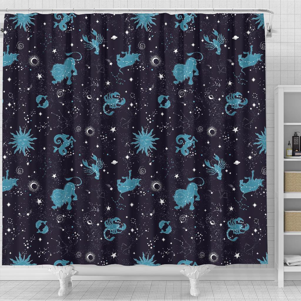 Zodiac Constellation Pattern Print Bathroom Shower Curtain-grizzshop