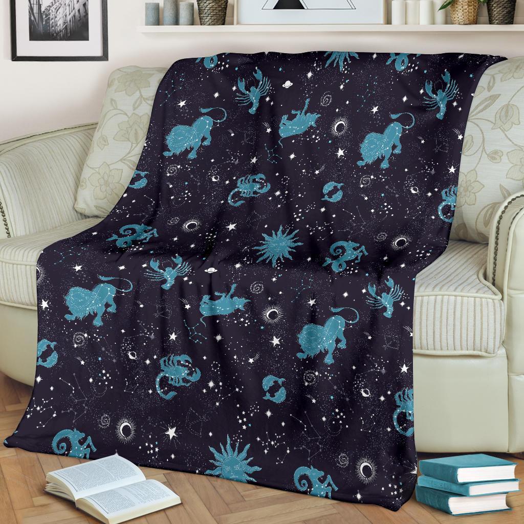 Zodiac Constellation Pattern Print Blanket-grizzshop