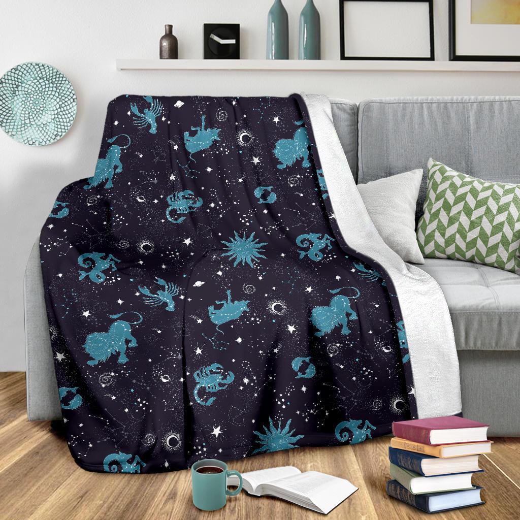 Zodiac Constellation Pattern Print Blanket-grizzshop