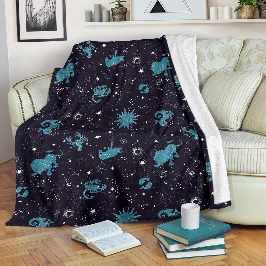 Zodiac Constellation Pattern Print Blanket-grizzshop