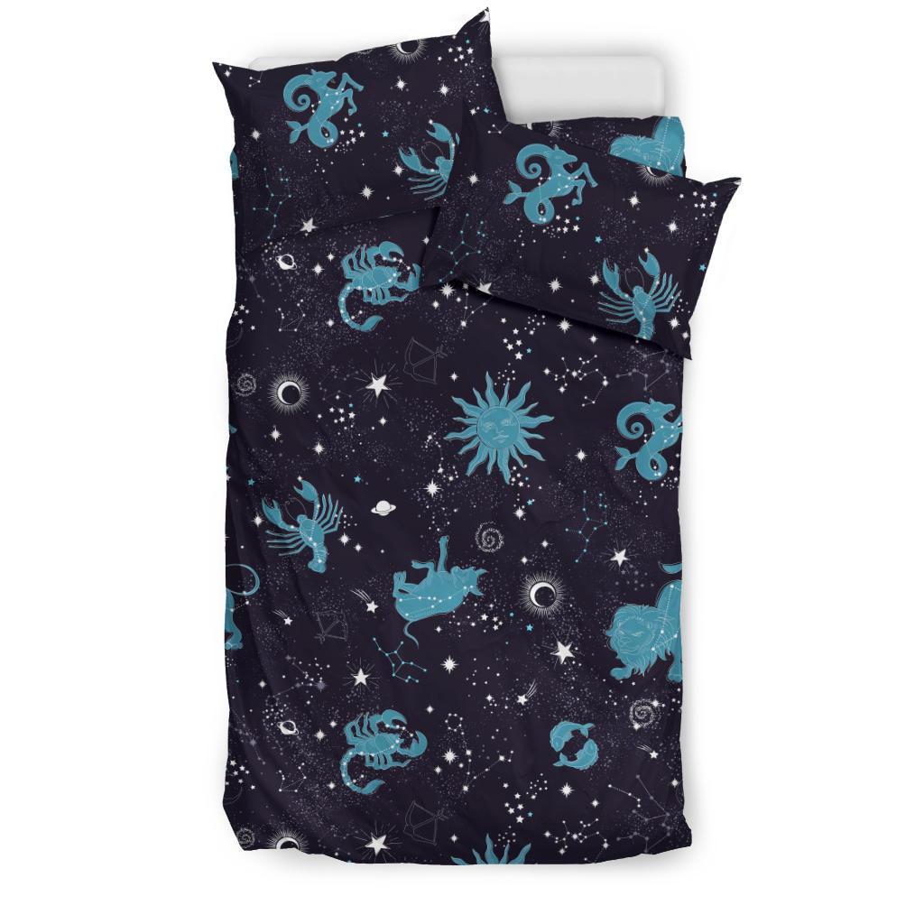 Zodiac Constellation Pattern Print Duvet Cover Bedding Set-grizzshop