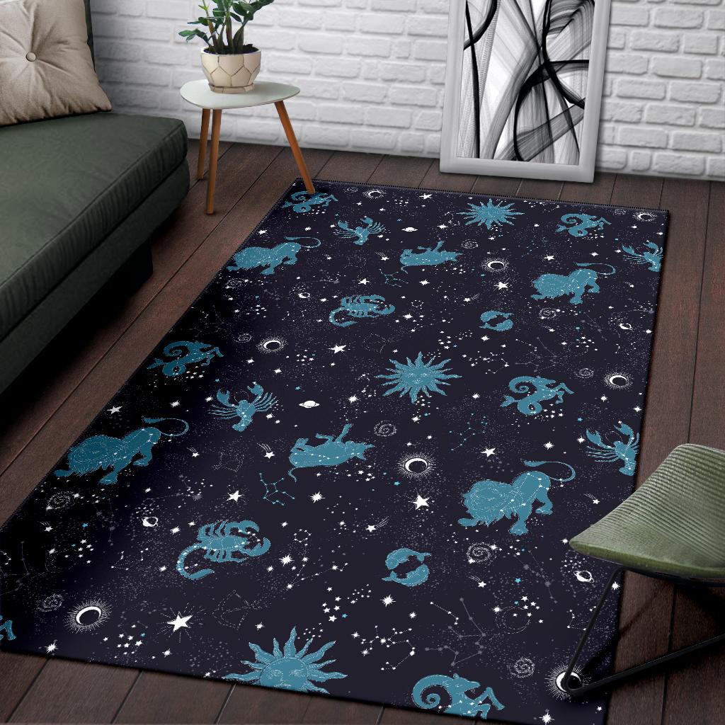 Zodiac Constellation Pattern Print Floor Mat-grizzshop