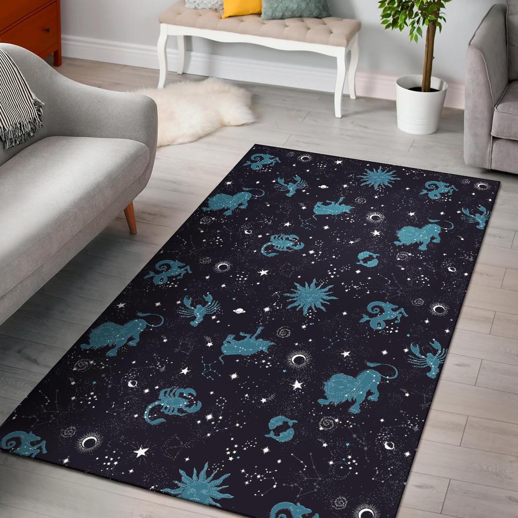 Zodiac Constellation Pattern Print Floor Mat-grizzshop