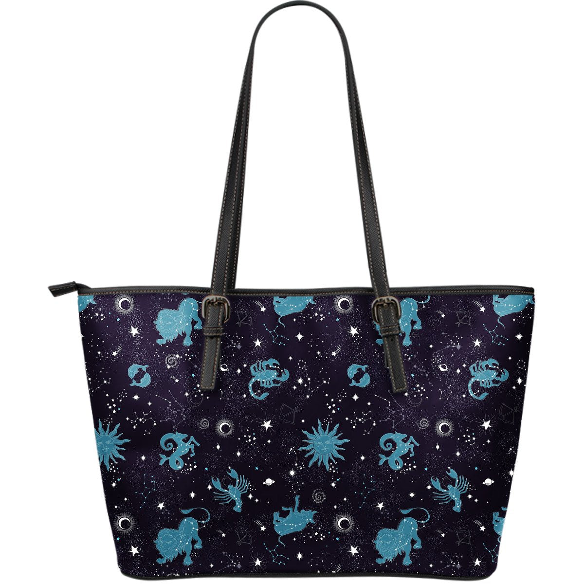 Zodiac Constellation Pattern Print Leather Tote Bag-grizzshop