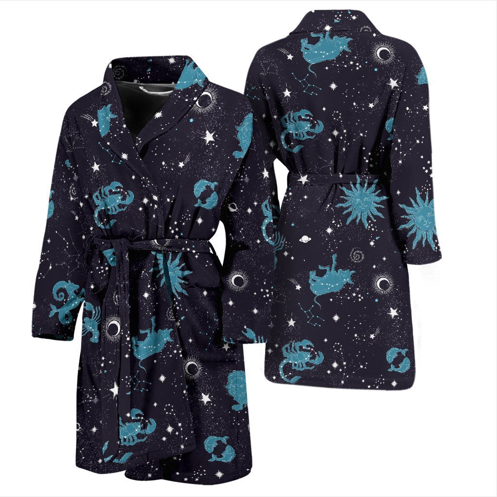 Zodiac Constellation Pattern Print Men Long Robe-grizzshop