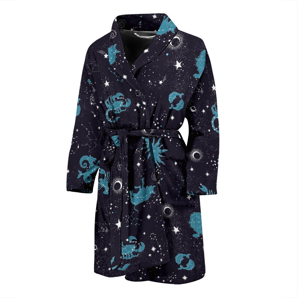 Zodiac Constellation Pattern Print Men Long Robe-grizzshop