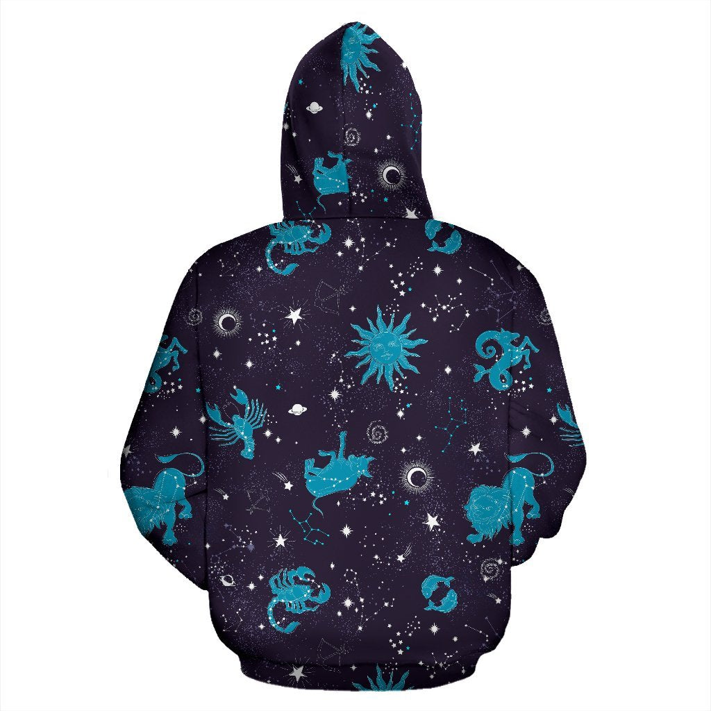 Zodiac Constellation Pattern Print Men Women Pullover Hoodie-grizzshop