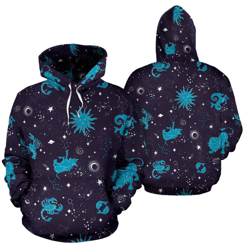 Zodiac Constellation Pattern Print Men Women Pullover Hoodie-grizzshop