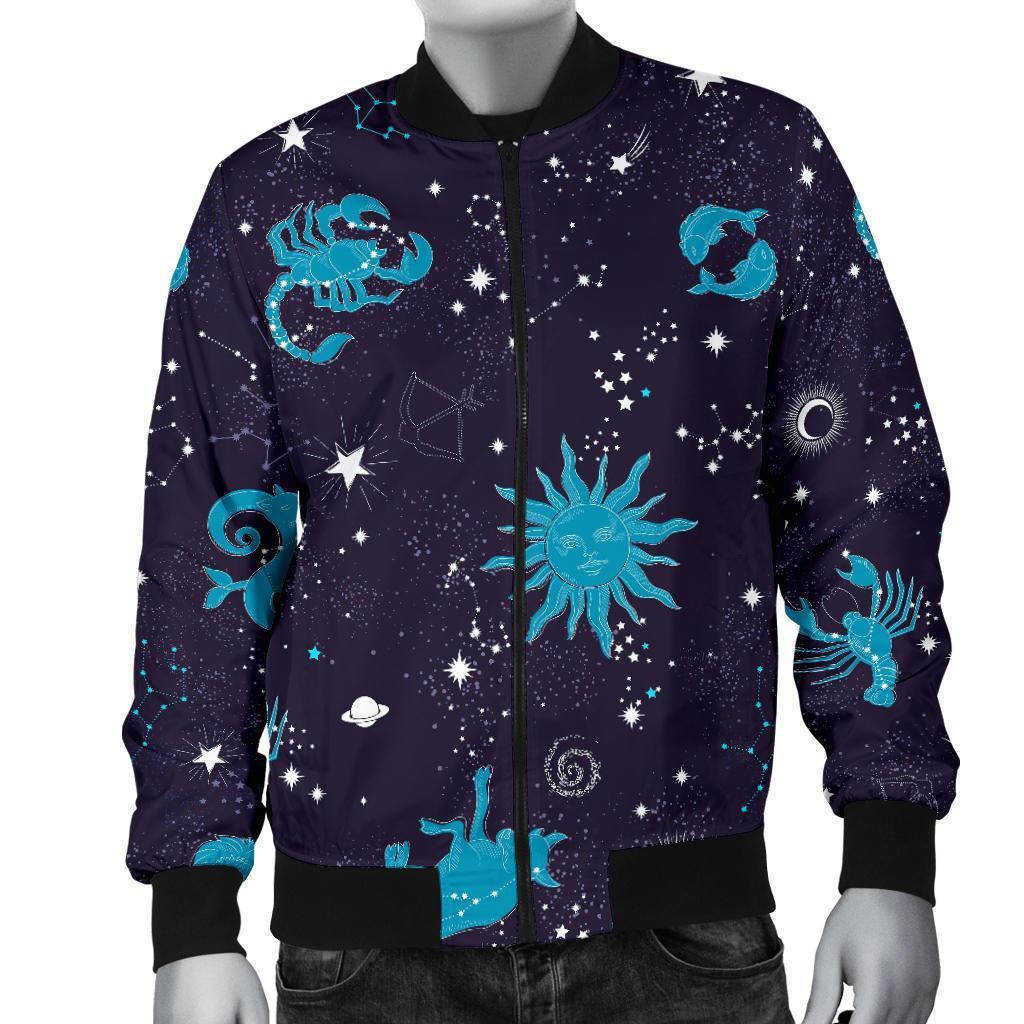 Zodiac Constellation Pattern Print Men's Bomber Jacket-grizzshop