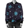 Zodiac Constellation Pattern Print Women Casual Bomber Jacket-grizzshop