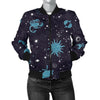 Zodiac Constellation Pattern Print Women Casual Bomber Jacket-grizzshop