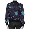 Zodiac Constellation Pattern Print Women Casual Bomber Jacket-grizzshop