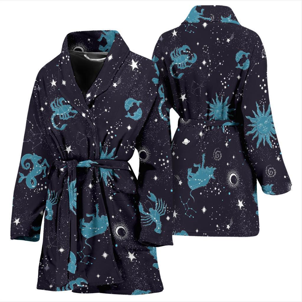 Zodiac Constellation Pattern Print Women Long Robe-grizzshop