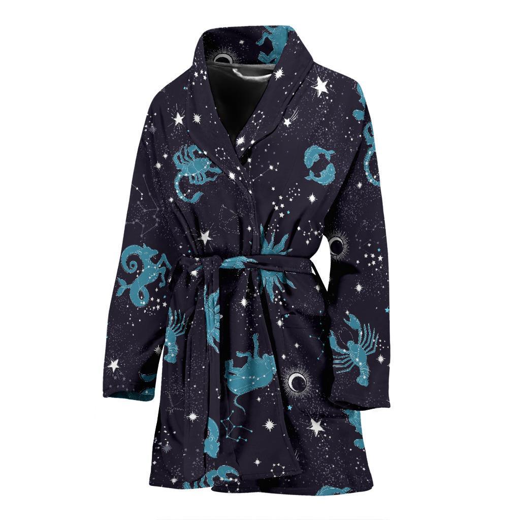 Zodiac Constellation Pattern Print Women Long Robe-grizzshop