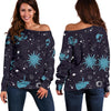 Zodiac Constellation Pattern Print Women Off Shoulder Sweatshirt-grizzshop