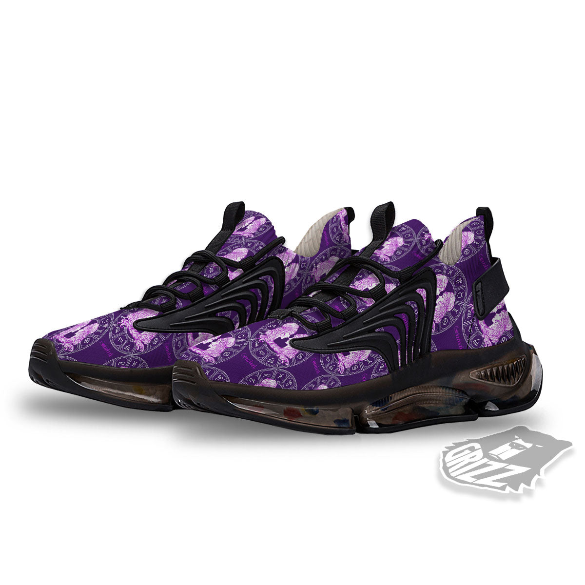 Zodiac Gemini Purple Print Pattern Black Gym Shoes-grizzshop