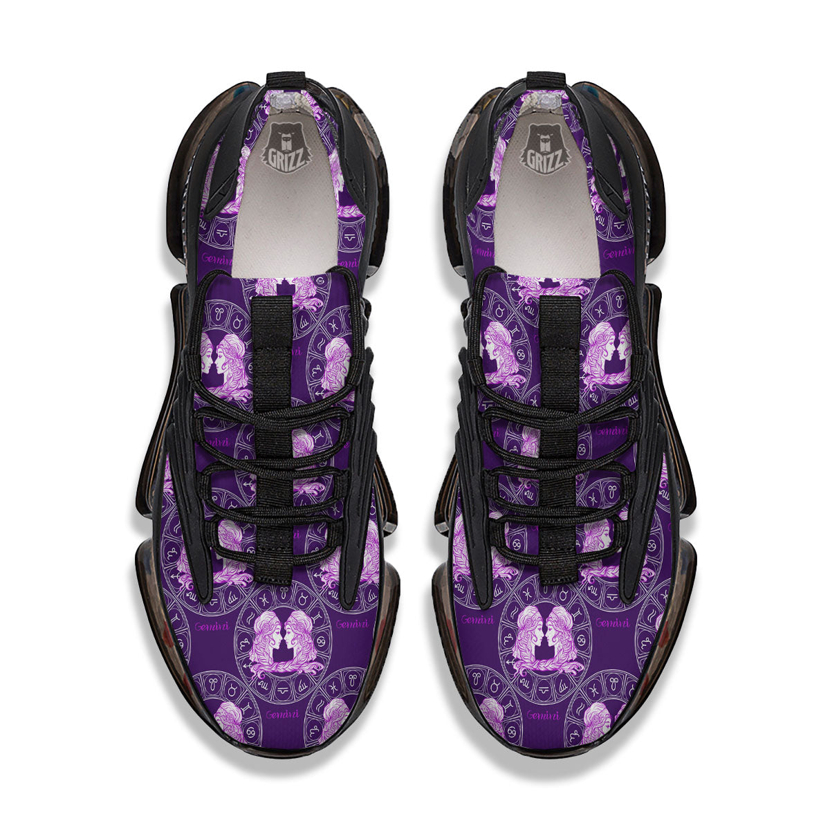 Zodiac Gemini Purple Print Pattern Black Gym Shoes-grizzshop