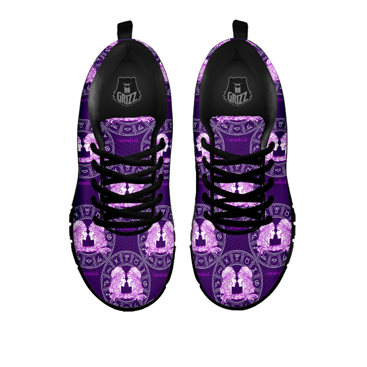 Zodiac Gemini Purple Print Pattern Black Sneaker-grizzshop