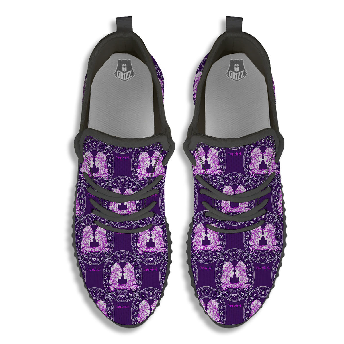Zodiac Gemini Purple Print Pattern Black Walking Shoes-grizzshop
