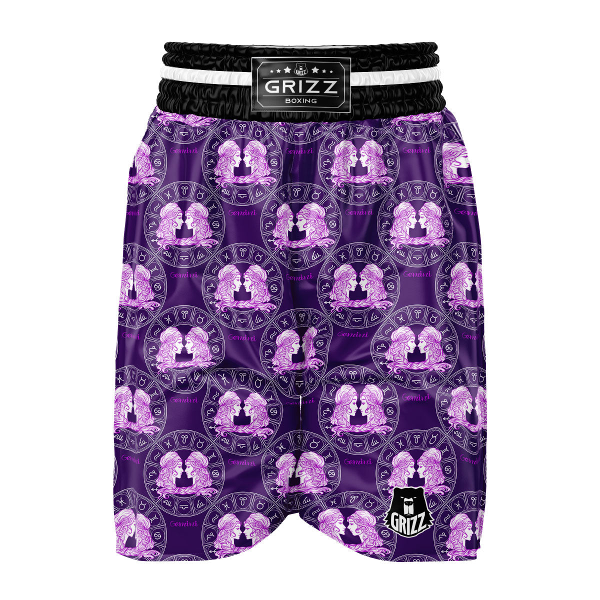 Zodiac Gemini Purple Print Pattern Boxing Shorts-grizzshop