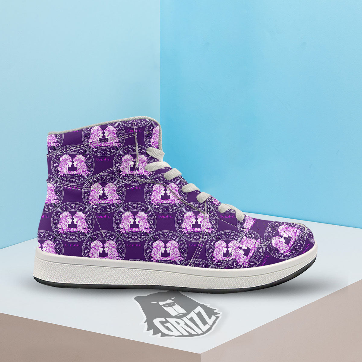 Zodiac Gemini Purple Print Pattern High Top Sneakers-grizzshop