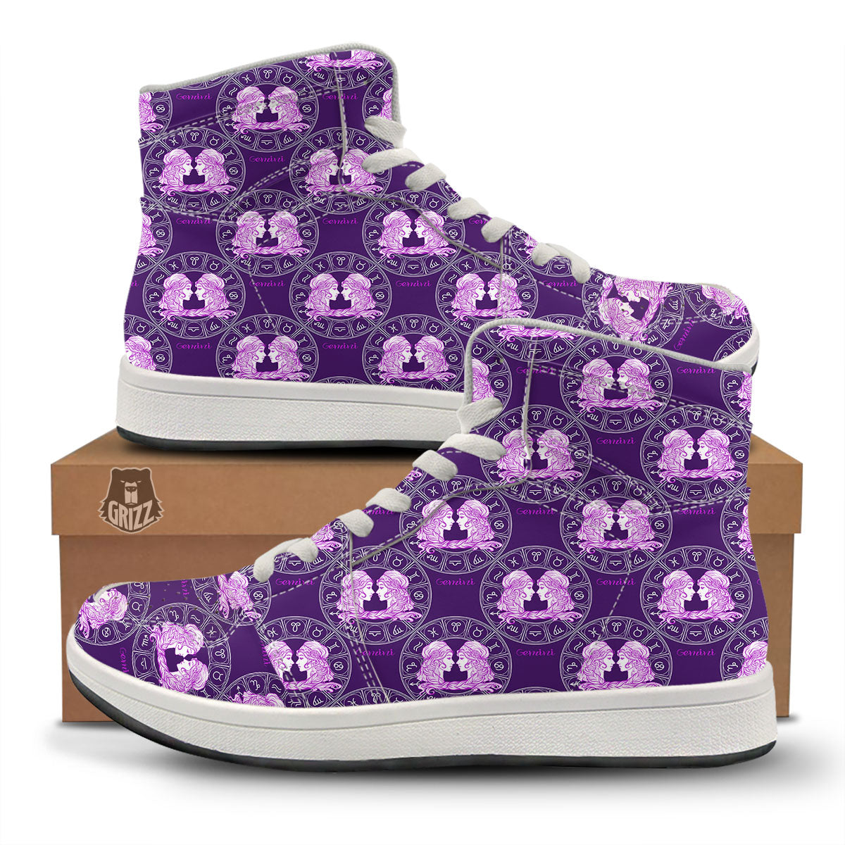 Zodiac Gemini Purple Print Pattern High Top Sneakers-grizzshop