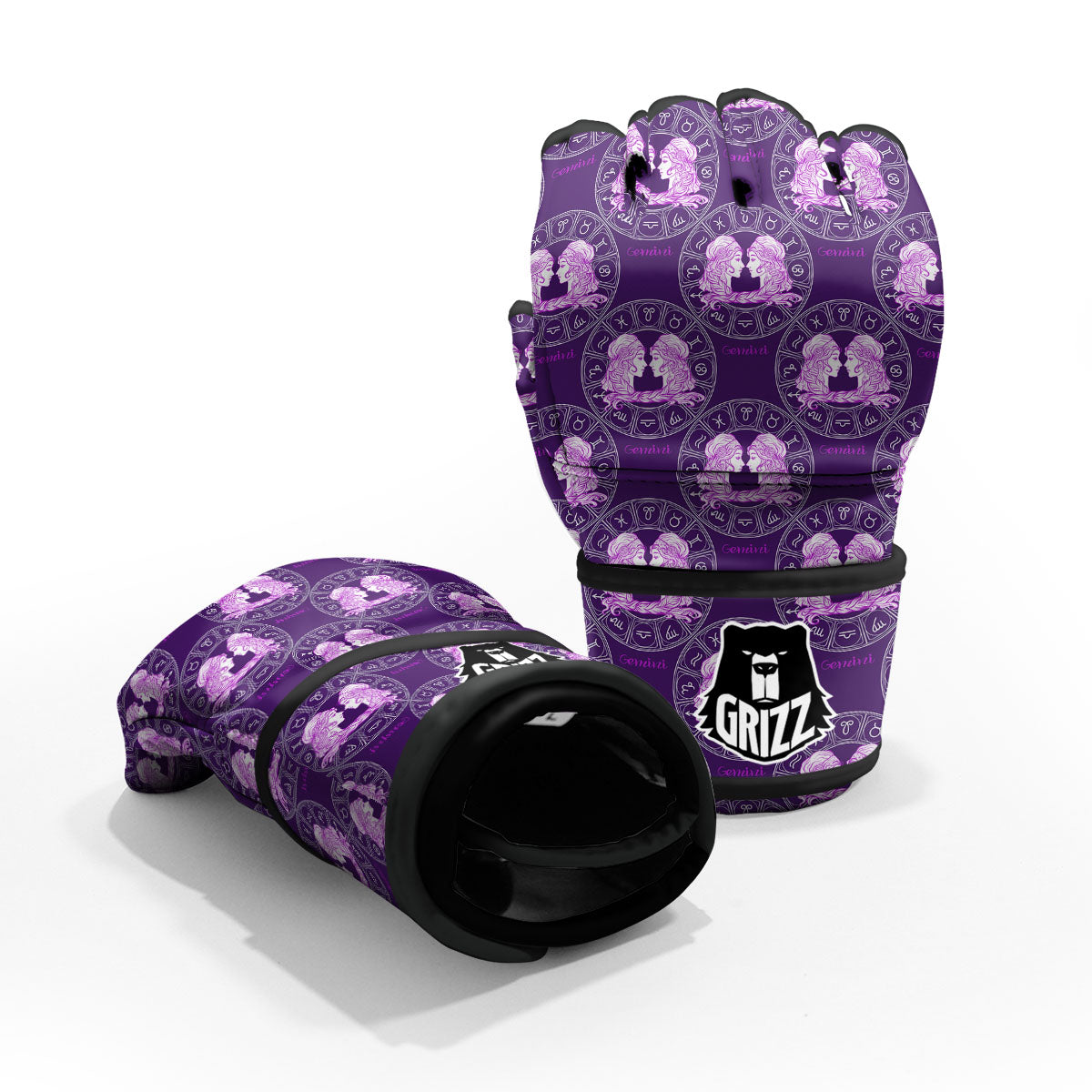 Zodiac Gemini Purple Print Pattern MMA Gloves-grizzshop