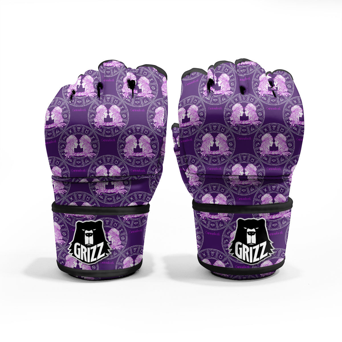 Zodiac Gemini Purple Print Pattern MMA Gloves-grizzshop