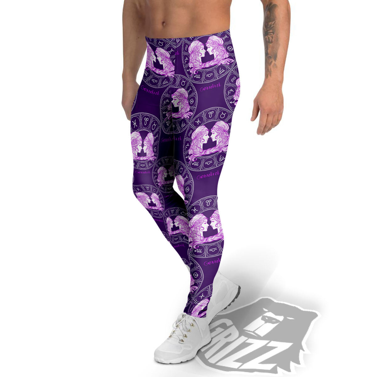 Zodiac Gemini Purple Print Pattern Men's Leggings-grizzshop