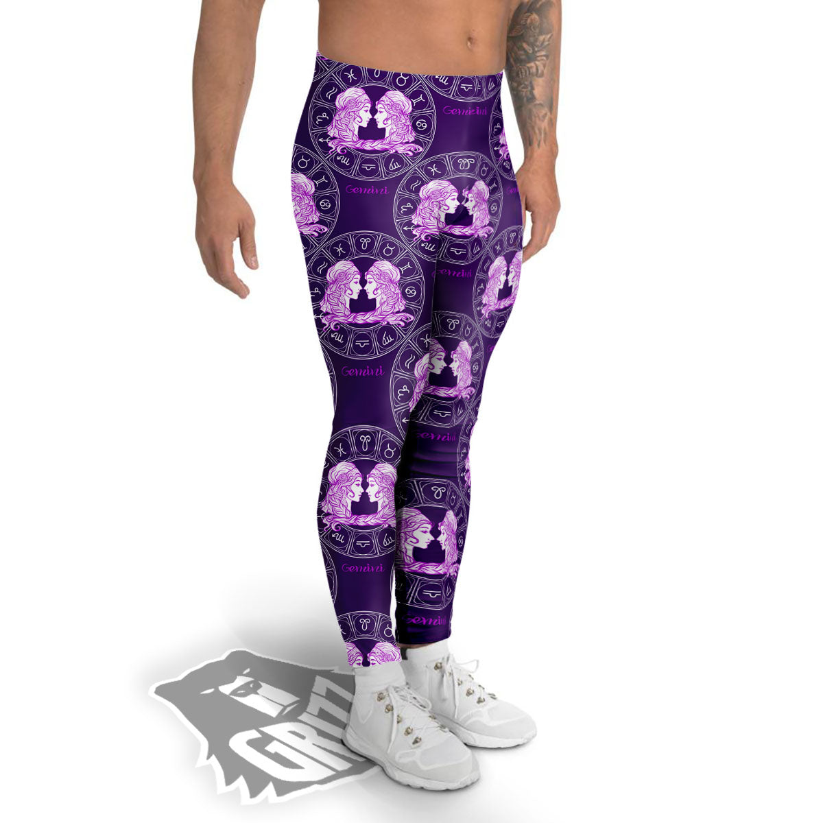 Zodiac Gemini Purple Print Pattern Men's Leggings-grizzshop