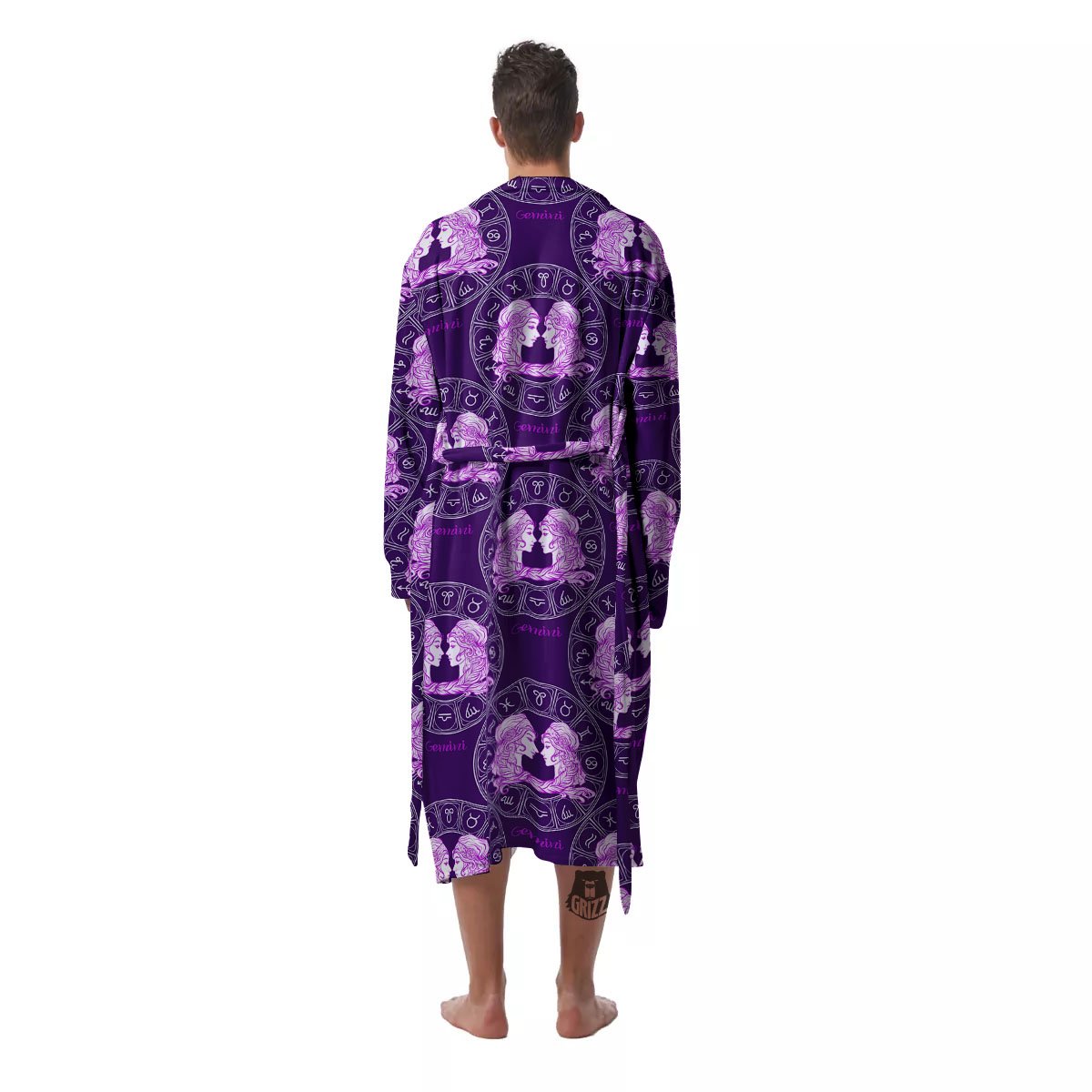 Zodiac Gemini Purple Print Pattern Men's Robe-grizzshop