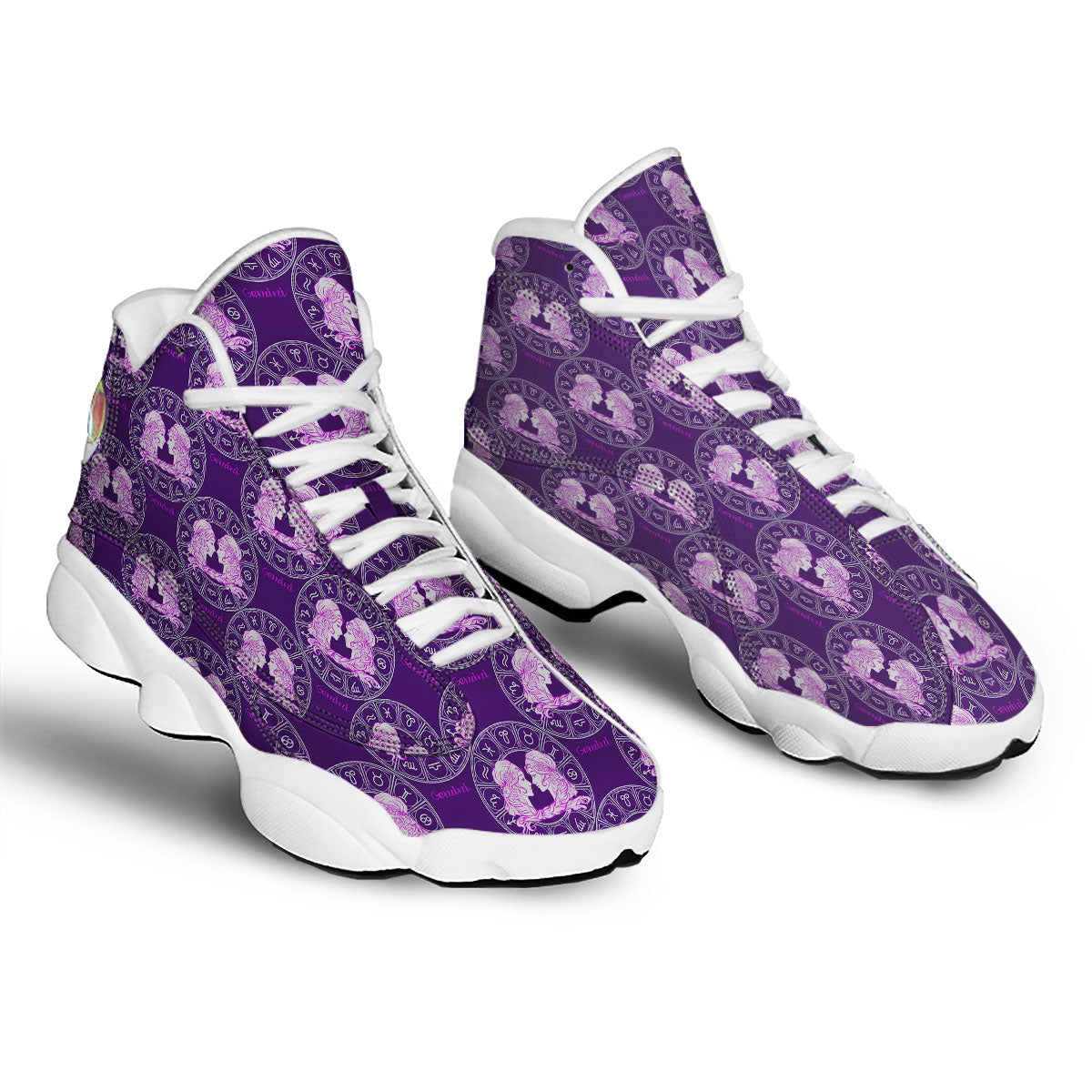 Zodiac Gemini Purple Print Pattern White Basketball Shoes-grizzshop
