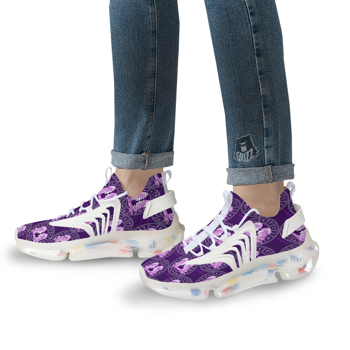 Zodiac Gemini Purple Print Pattern White Gym Shoes-grizzshop