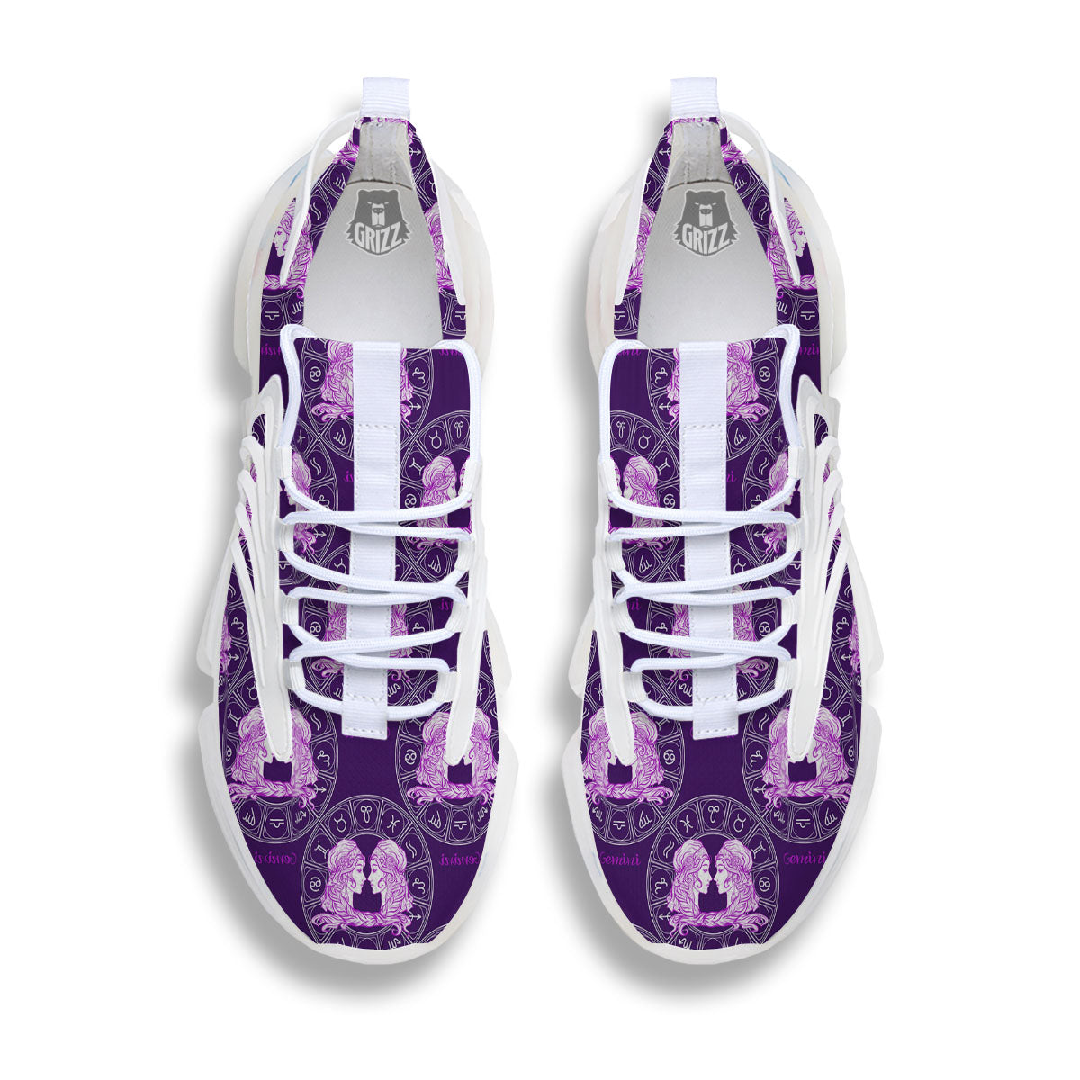 Zodiac Gemini Purple Print Pattern White Gym Shoes-grizzshop