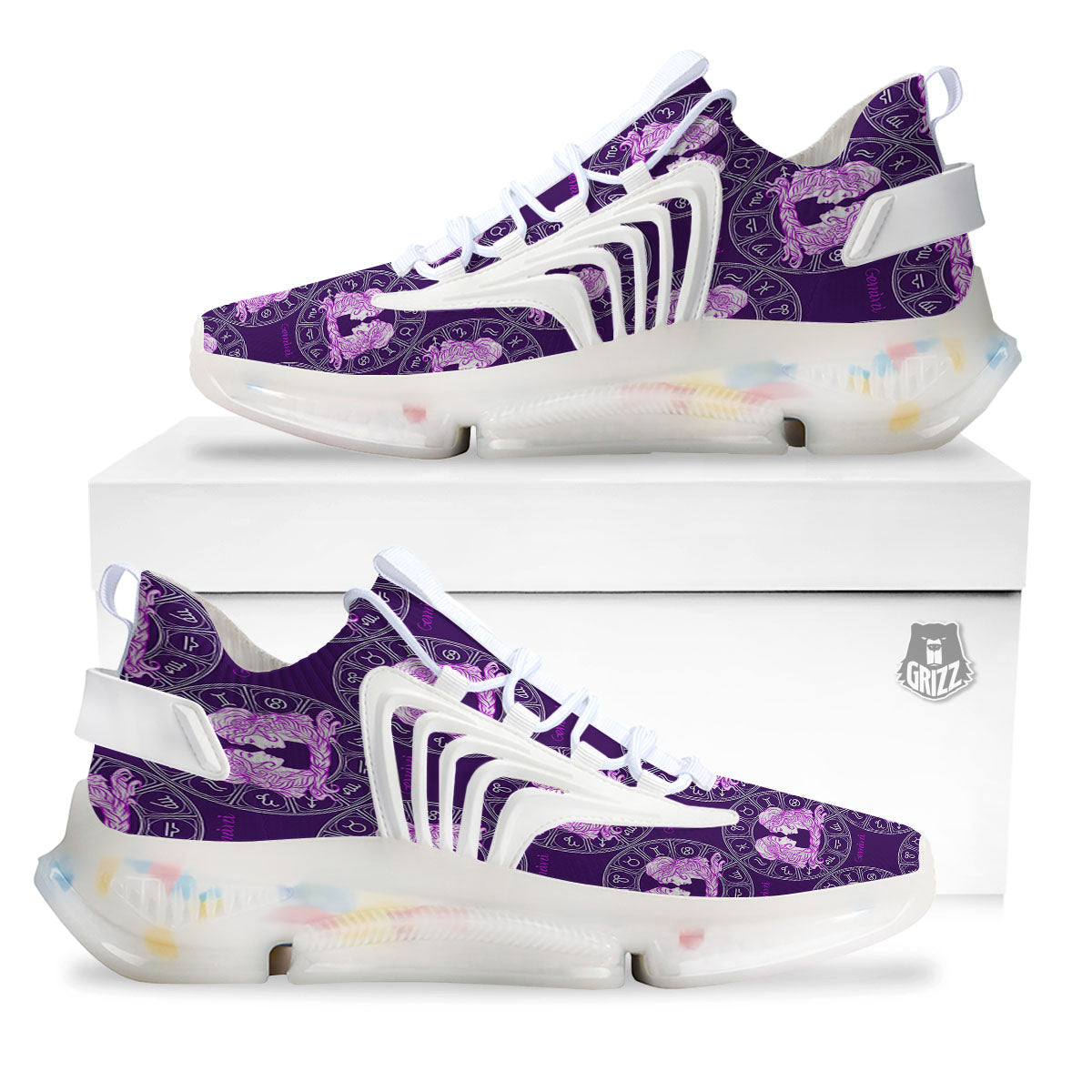 Zodiac Gemini Purple Print Pattern White Gym Shoes-grizzshop