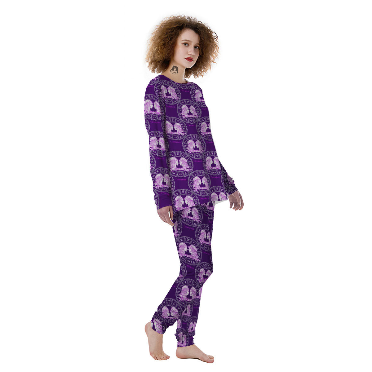 Zodiac Gemini Purple Print Pattern Women's Pajamas-grizzshop