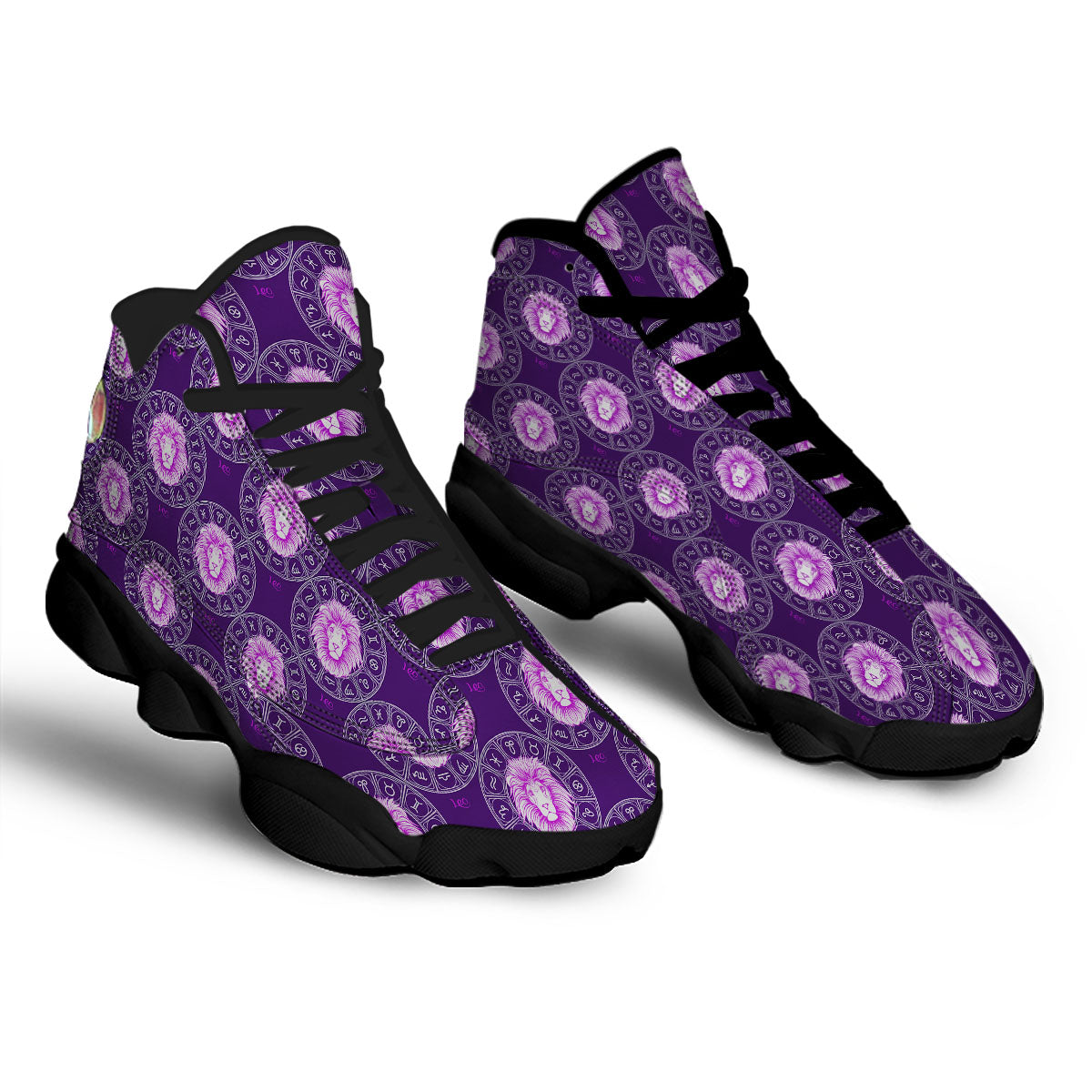Zodiac Leo Purple Print Pattern Black Basketball Shoes-grizzshop