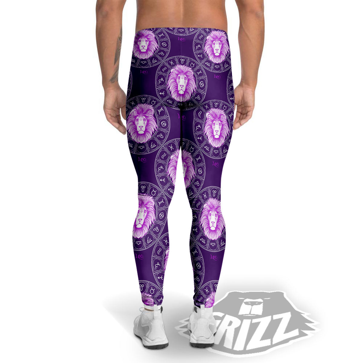 Zodiac Leo Purple Print Pattern Men's Leggings-grizzshop