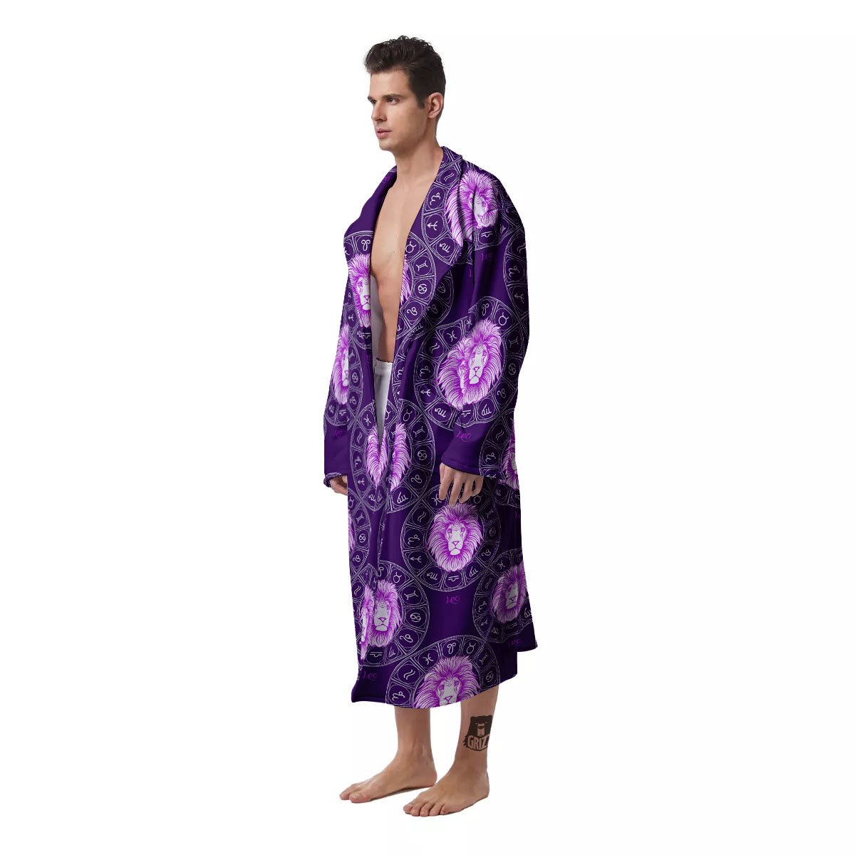 Zodiac Leo Purple Print Pattern Men's Robe-grizzshop