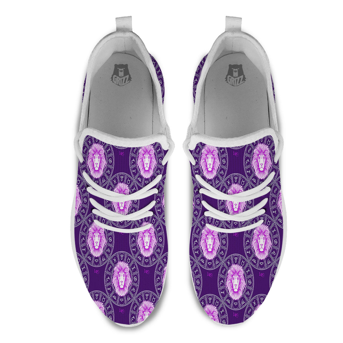 Zodiac Leo Purple Print Pattern White Athletic Shoes-grizzshop