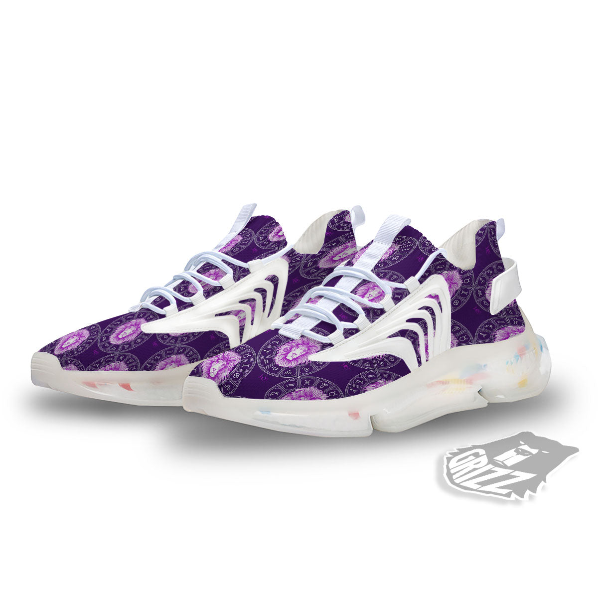 Zodiac Leo Purple Print Pattern White Gym Shoes-grizzshop