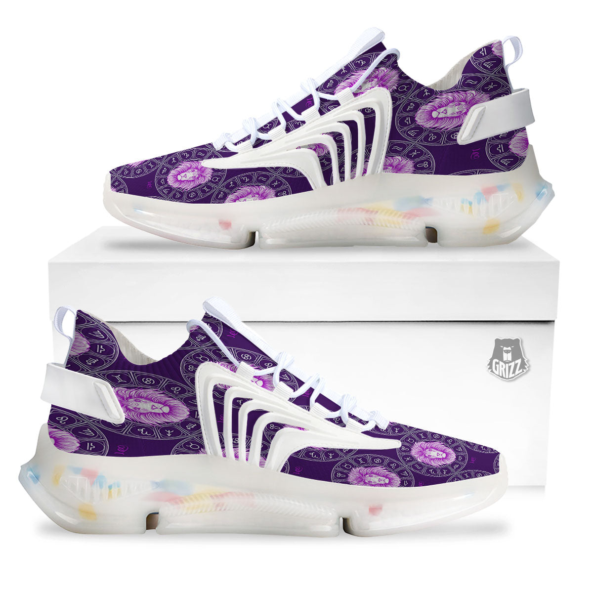 Zodiac Leo Purple Print Pattern White Gym Shoes-grizzshop