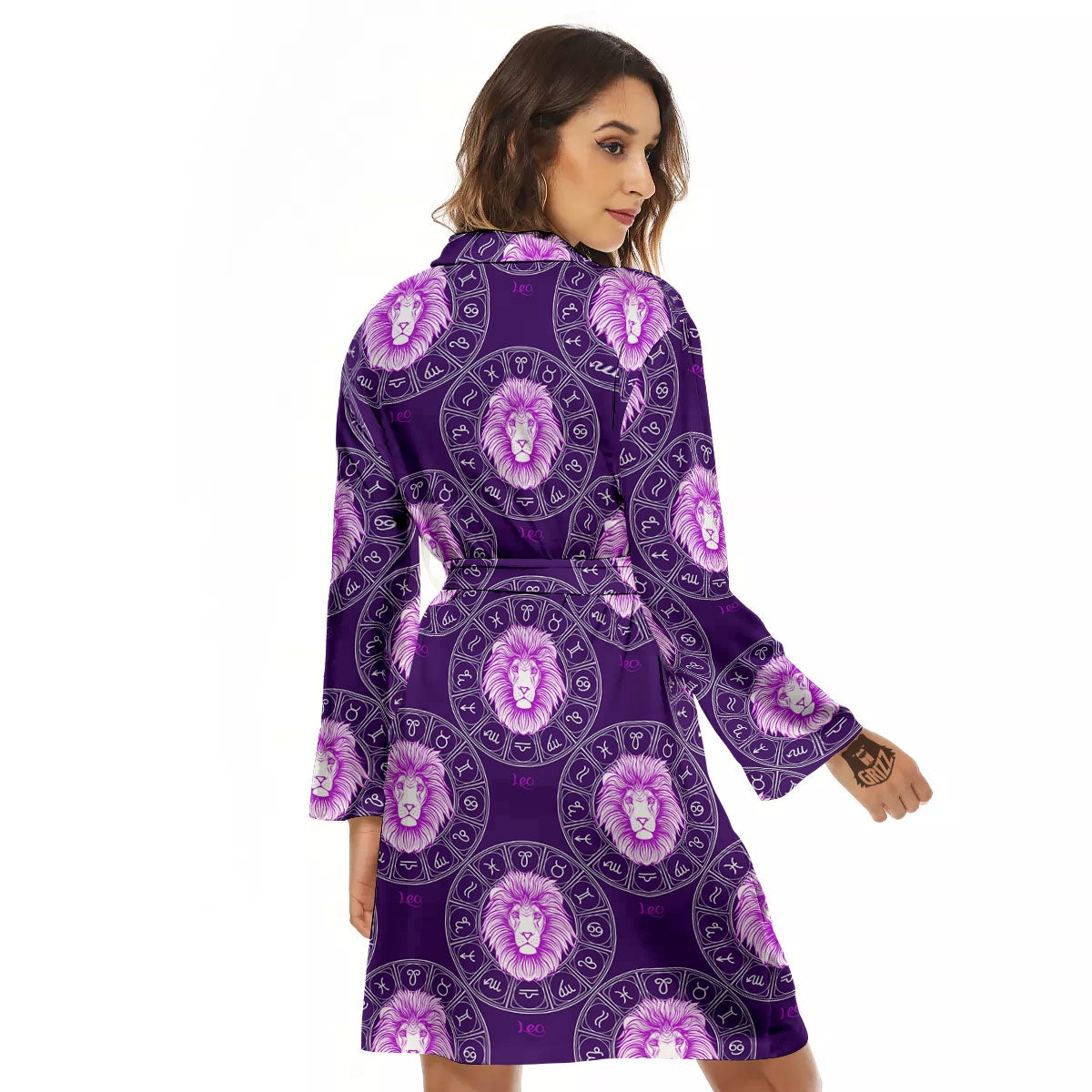 Zodiac Leo Purple Print Pattern Women's Robe-grizzshop